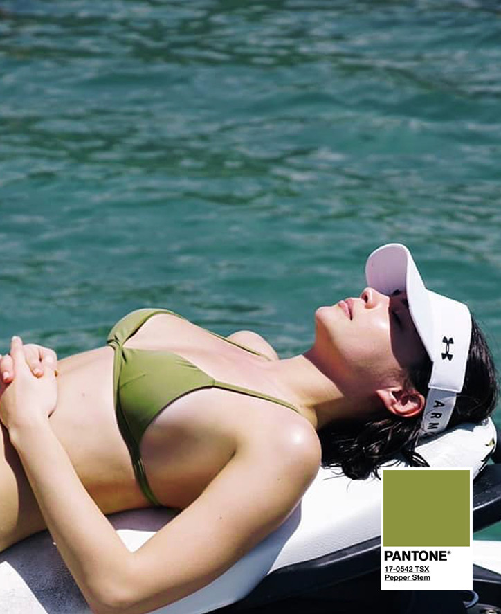 MEGA | Pantone Summer Colors That Are Live And Alive In Celebrity Beach Snaps | Pantone Pepper Stem | Rhian Ramos