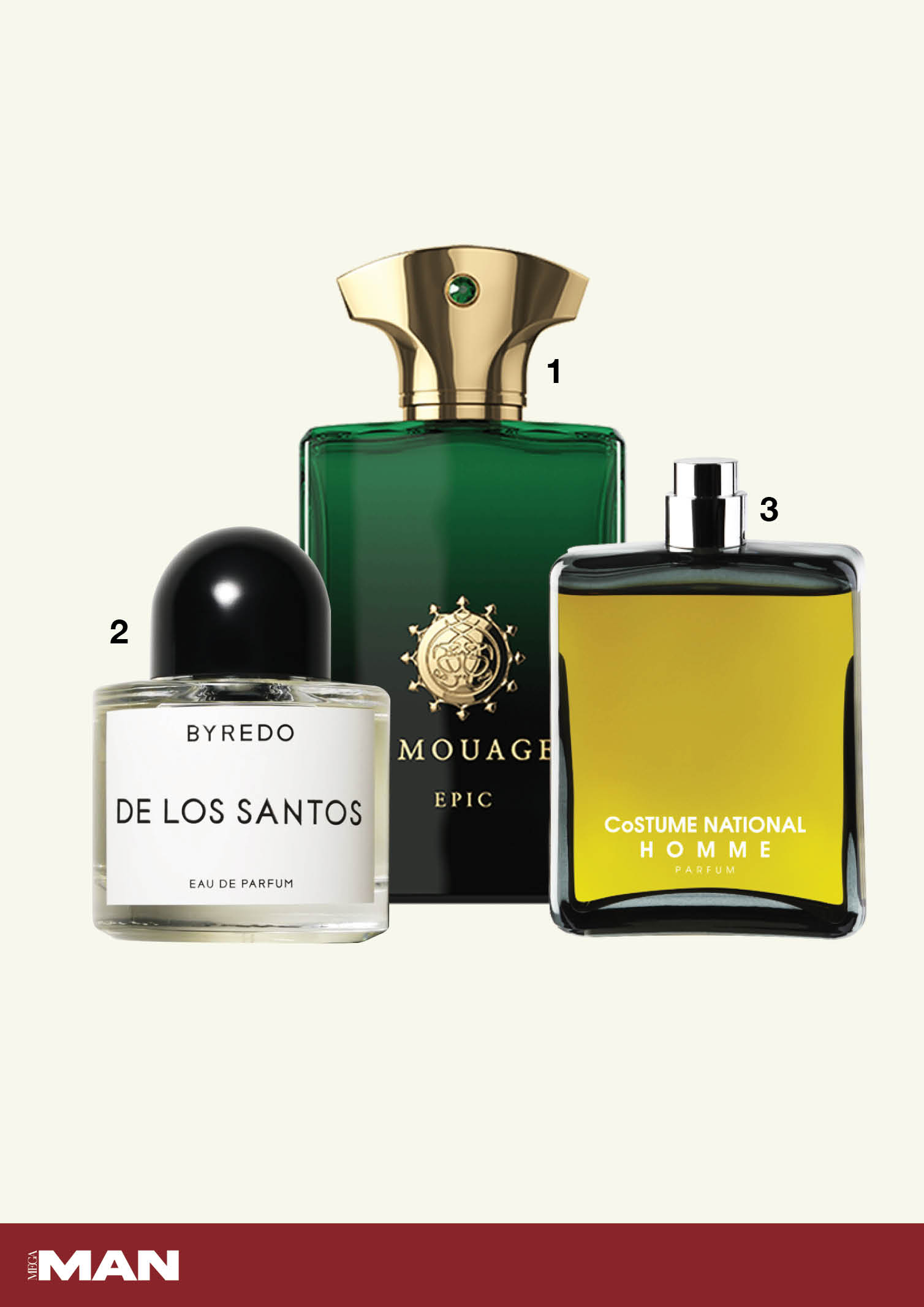 Epic Man by Amouage, De Los Santos by Byredo, Eau de Parfum CoSTUME National fragrances