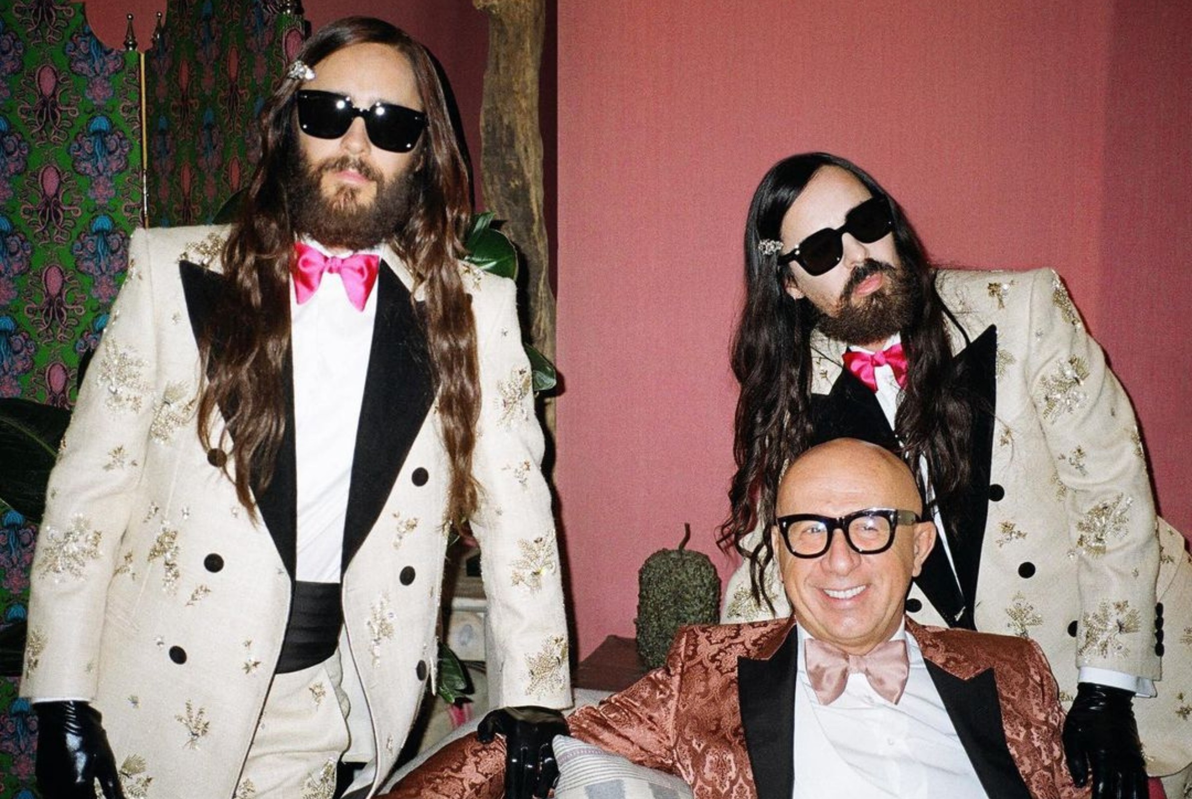 Gucci President and CEO, Marco Bizzarri, with former Creative Director Alessandro Michele and his Met Gala doppelganger